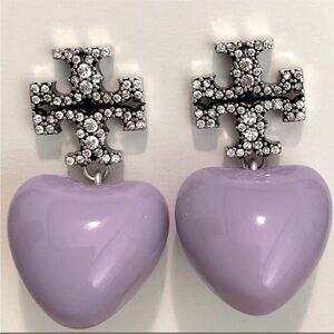 Tory Burch crystal pave Roxanne Purple Heart drop earrings
